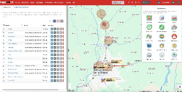 Plataforma i-Monnet con gestión de geocercas sobre el mapa